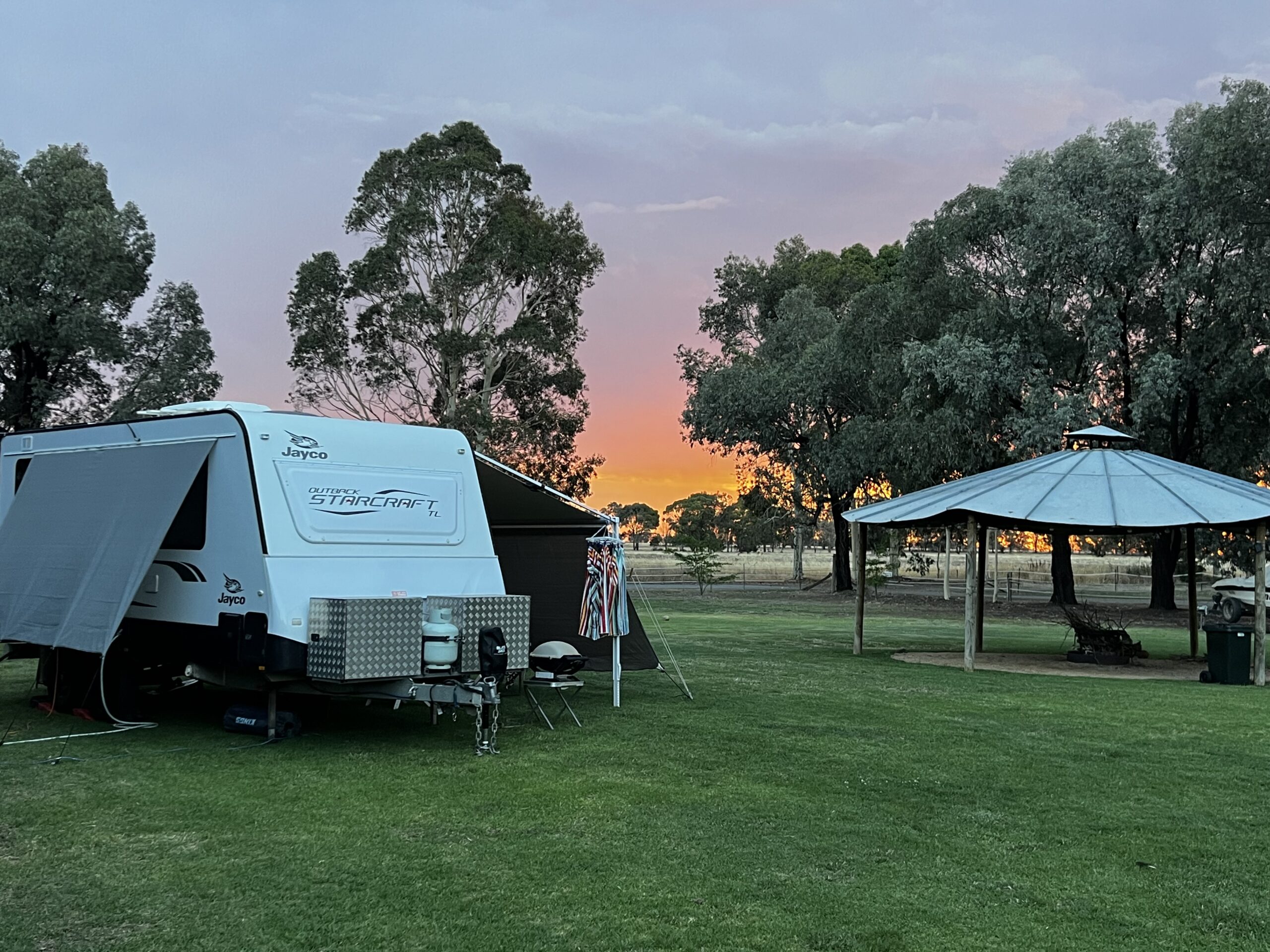 carvan with sunset
